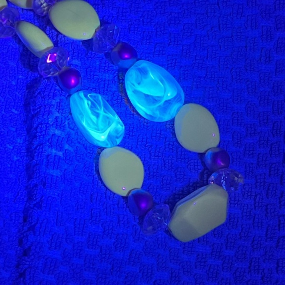 Vintage Chunky Bright Yellow and Green Beaded Necklace, GLOW under black light
